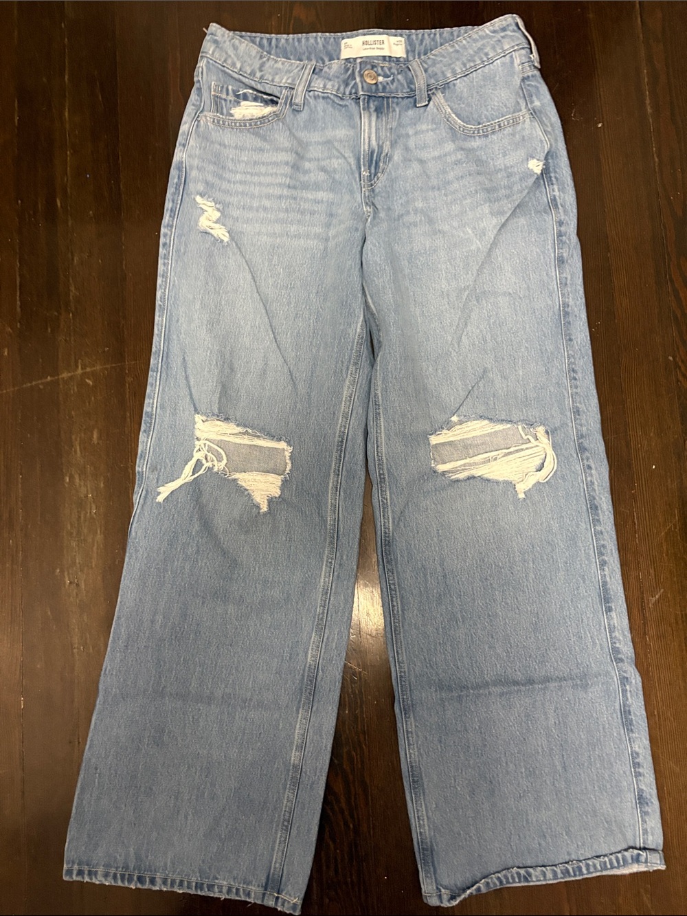 Hollister Light Wash Distressed Wide-Leg Jeans
